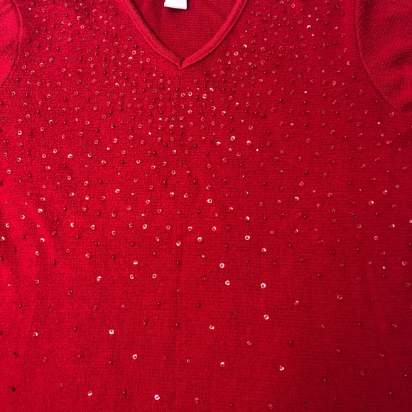 Avenue Women’s Red VNeck Sweater w/ Sequin & Beads - Picture 2 of 9